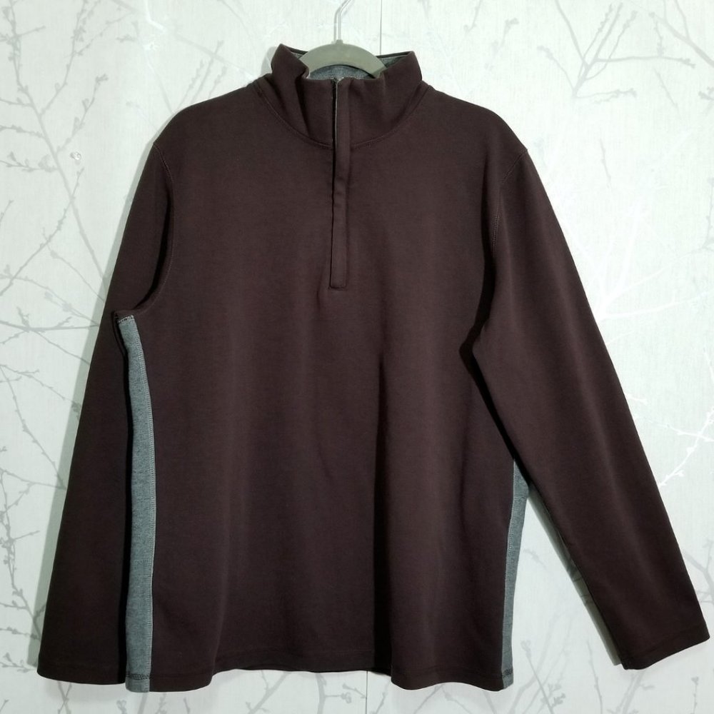 Guy Laroche Paris Brown Gray Side Stripe Cotton Half Zip Pullover Sweatshirt